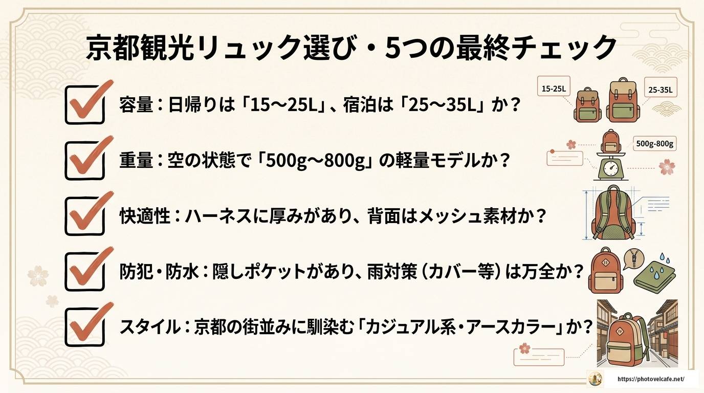 京都観光リュックの選び方完全ガイド！容量・機能・注意点まとめ