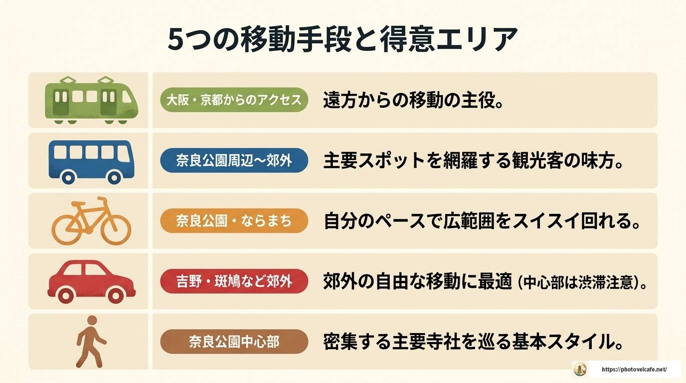 奈良観光の移動手段完全ガイド｜電車・バス・レンタサイクル比較